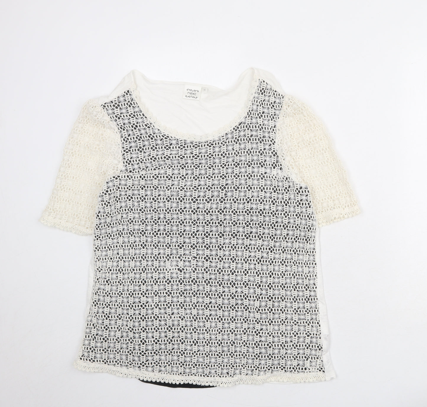 NEXT Womens Ivory Cotton Basic Blouse Size 14 Round Neck