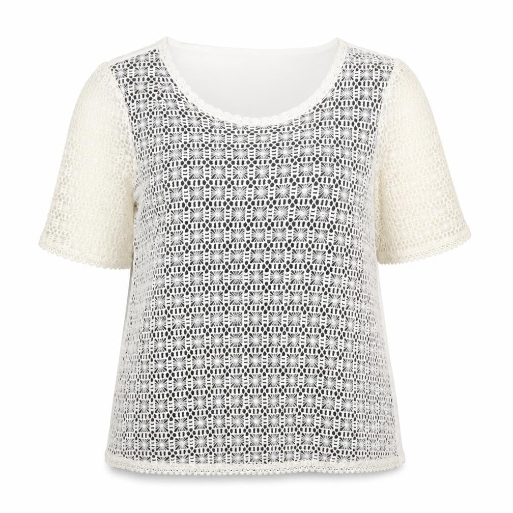 Front view of Next women’s ivory cotton basic blouse, size UK 14, round neck