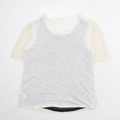 NEXT Womens Ivory Cotton Basic Blouse Size 14 Round Neck