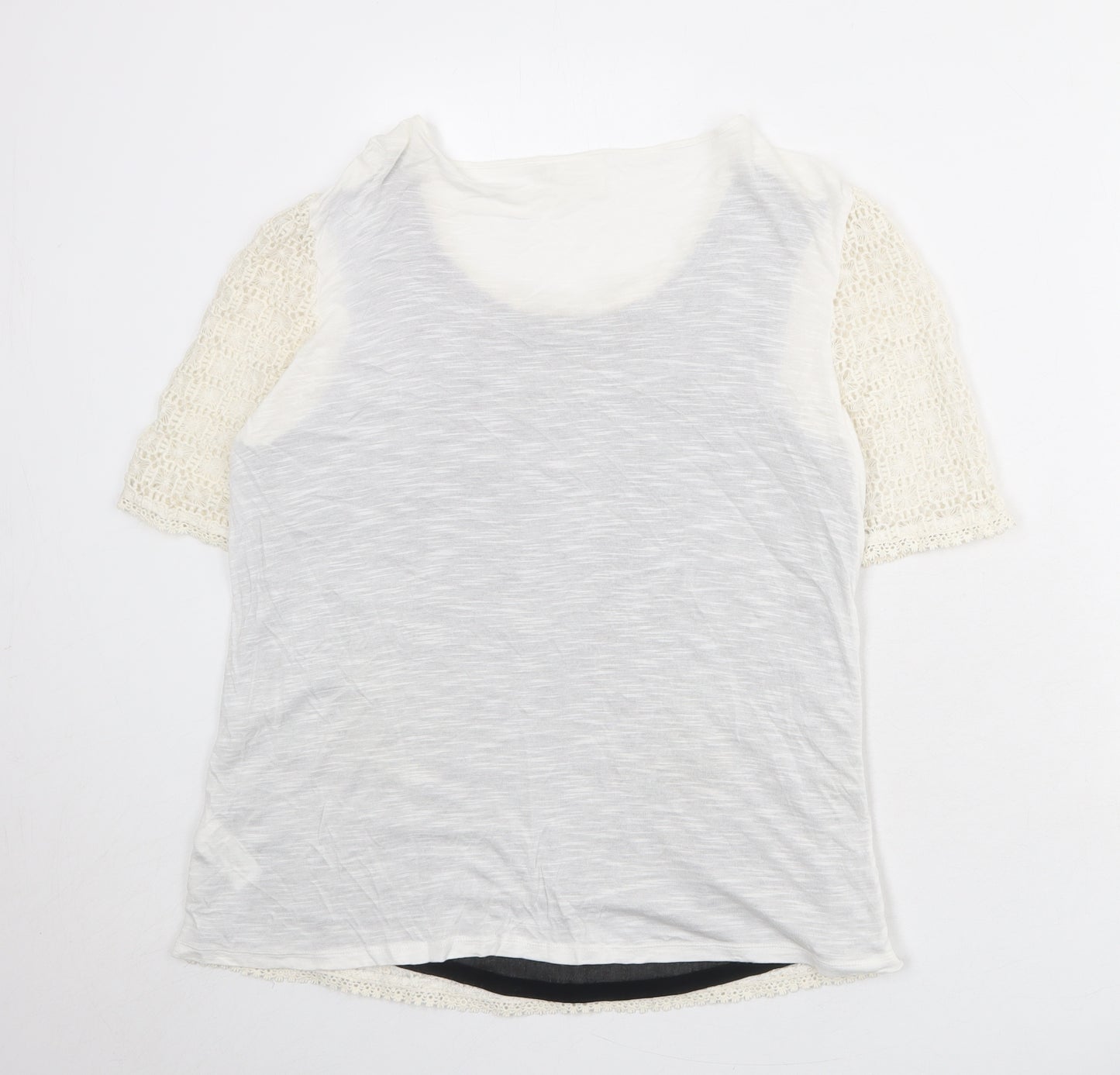NEXT Womens Ivory Cotton Basic Blouse Size 14 Round Neck