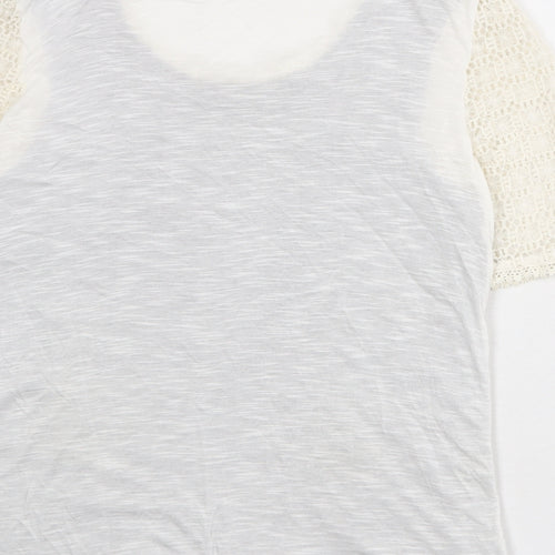 NEXT Womens Ivory Cotton Basic Blouse Size 14 Round Neck
