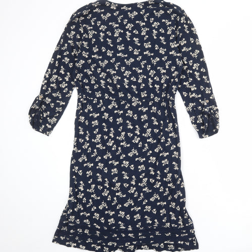 Beacon Cove Womens Blue Geometric 100% Cotton A-Line Size L V-Neck Pullover