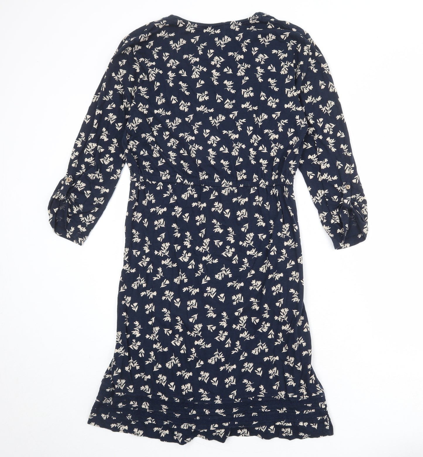 Beacon Cove Womens Blue Geometric 100% Cotton A-Line Size L V-Neck Pullover