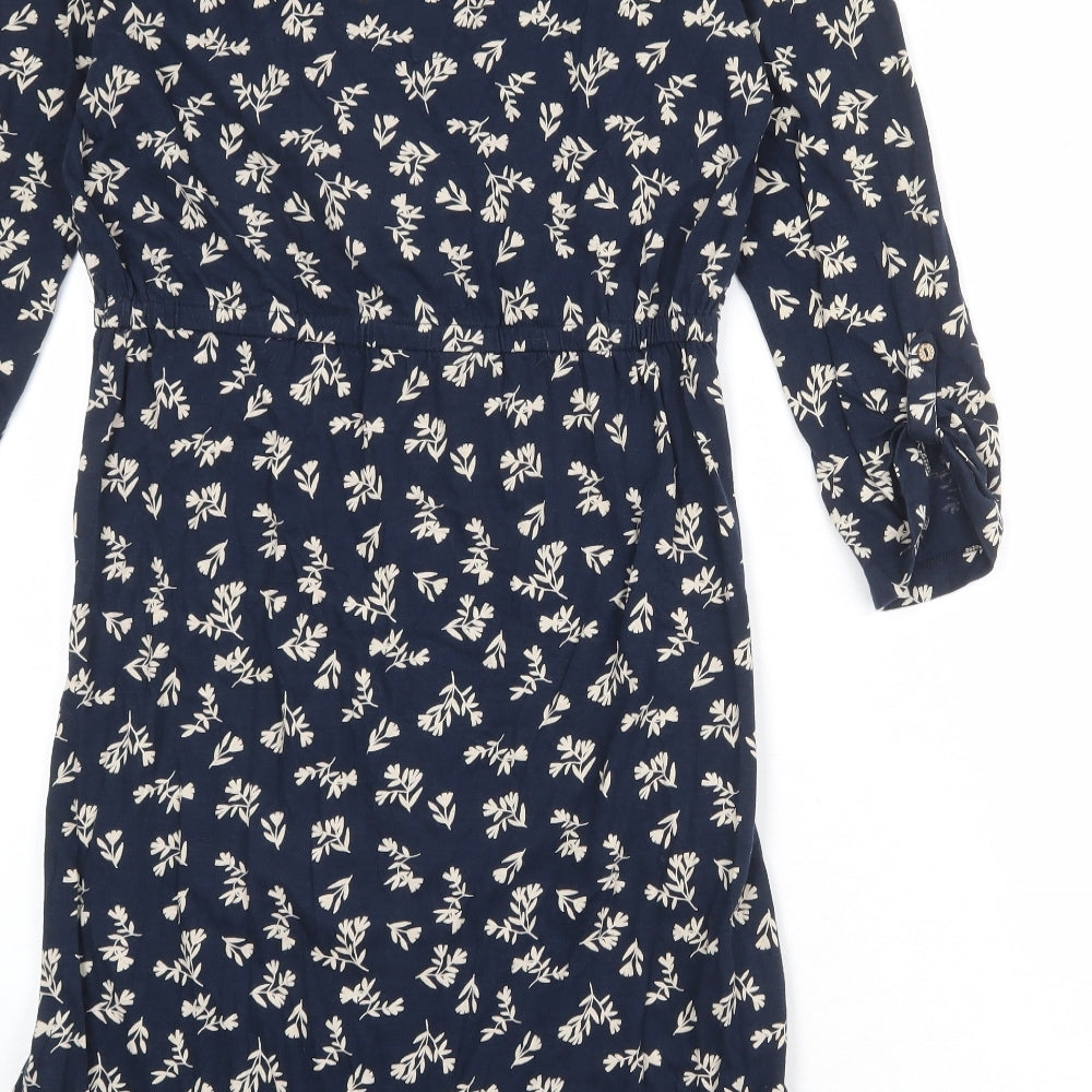 Beacon Cove Womens Blue Geometric 100% Cotton A-Line Size L V-Neck Pullover