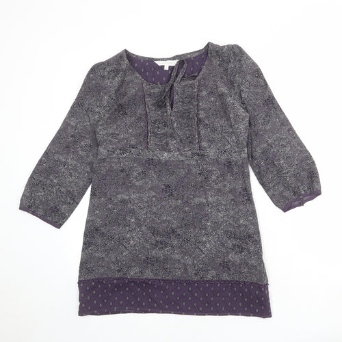 RJR.John Rocha Womens Grey Geometric Polyester Basic Blouse Size 8 Round Neck