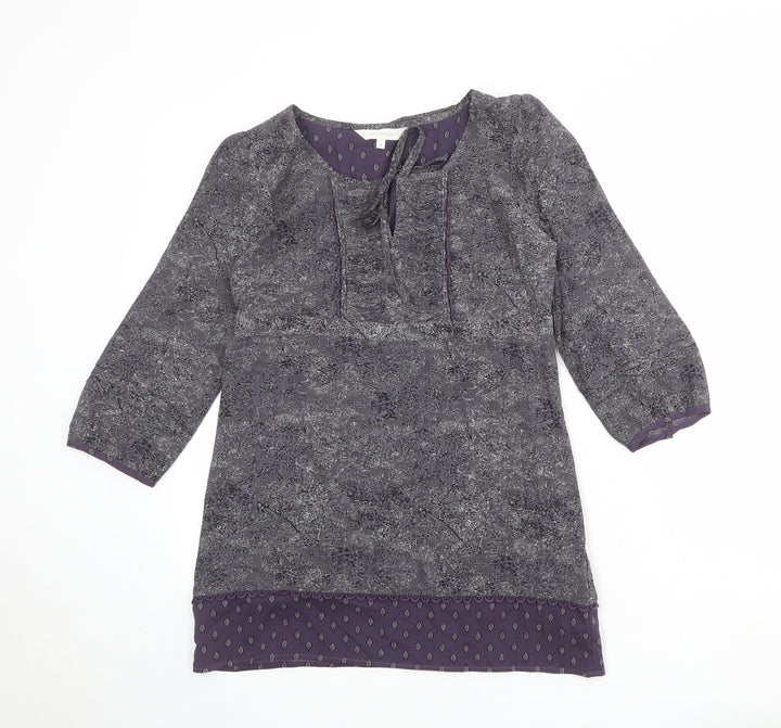 RJR.John Rocha Womens Grey Geometric Polyester Basic Blouse Size 8 Round Neck
