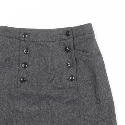 H&M Womens Grey Wool A-Line Skirt Size 8 Button