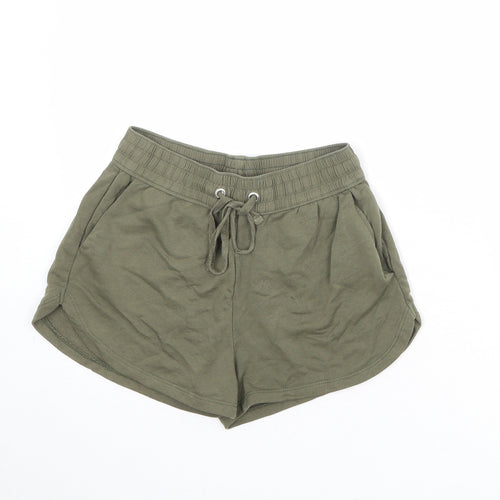 H&M Womens Green Cotton Sweat Shorts Size S Regular Drawstring