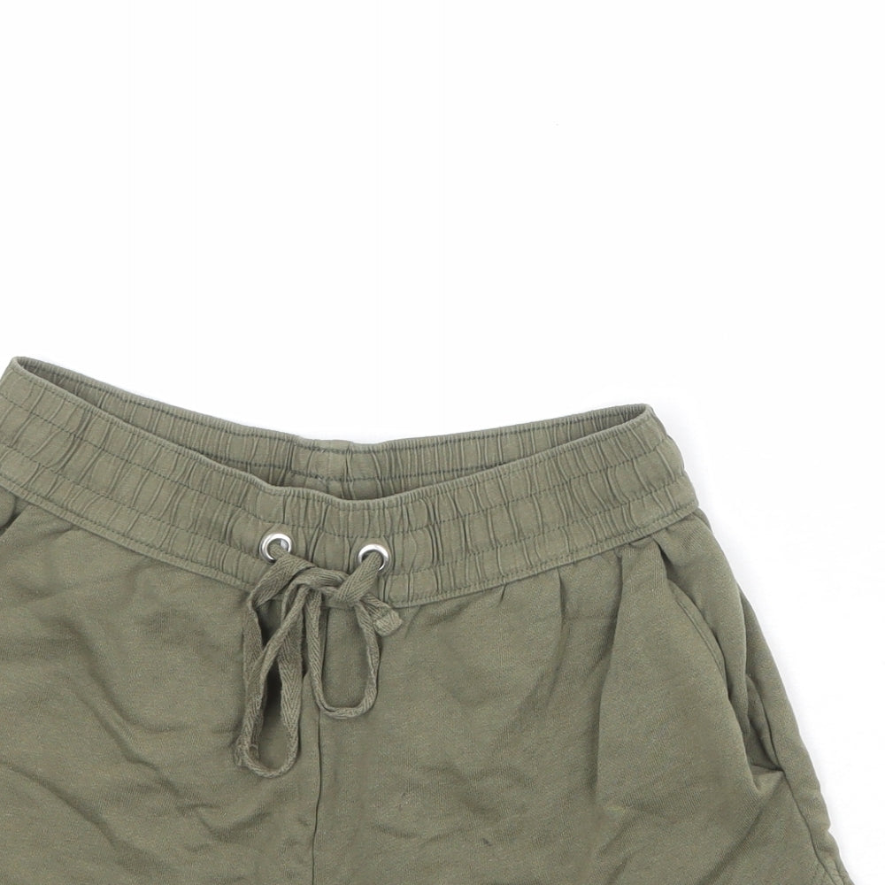 H&M Womens Green Cotton Sweat Shorts Size S Regular Drawstring