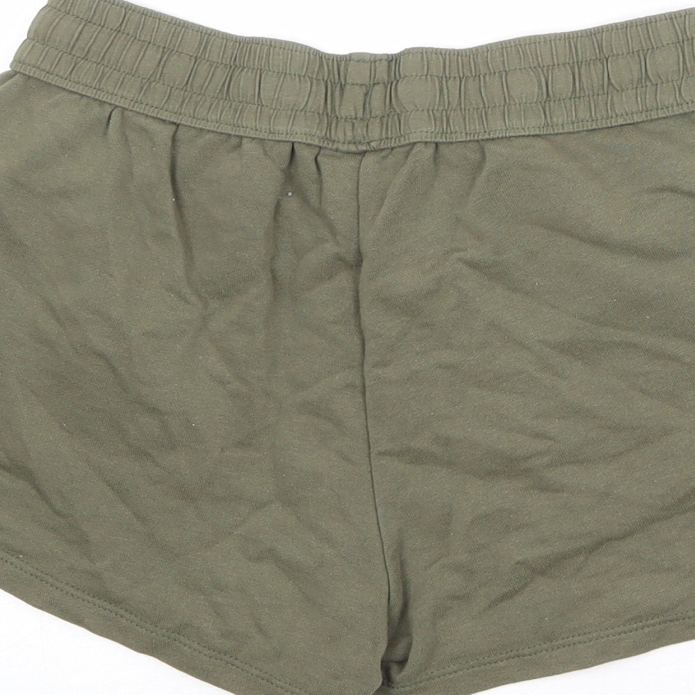 H&M Womens Green Cotton Sweat Shorts Size S Regular Drawstring