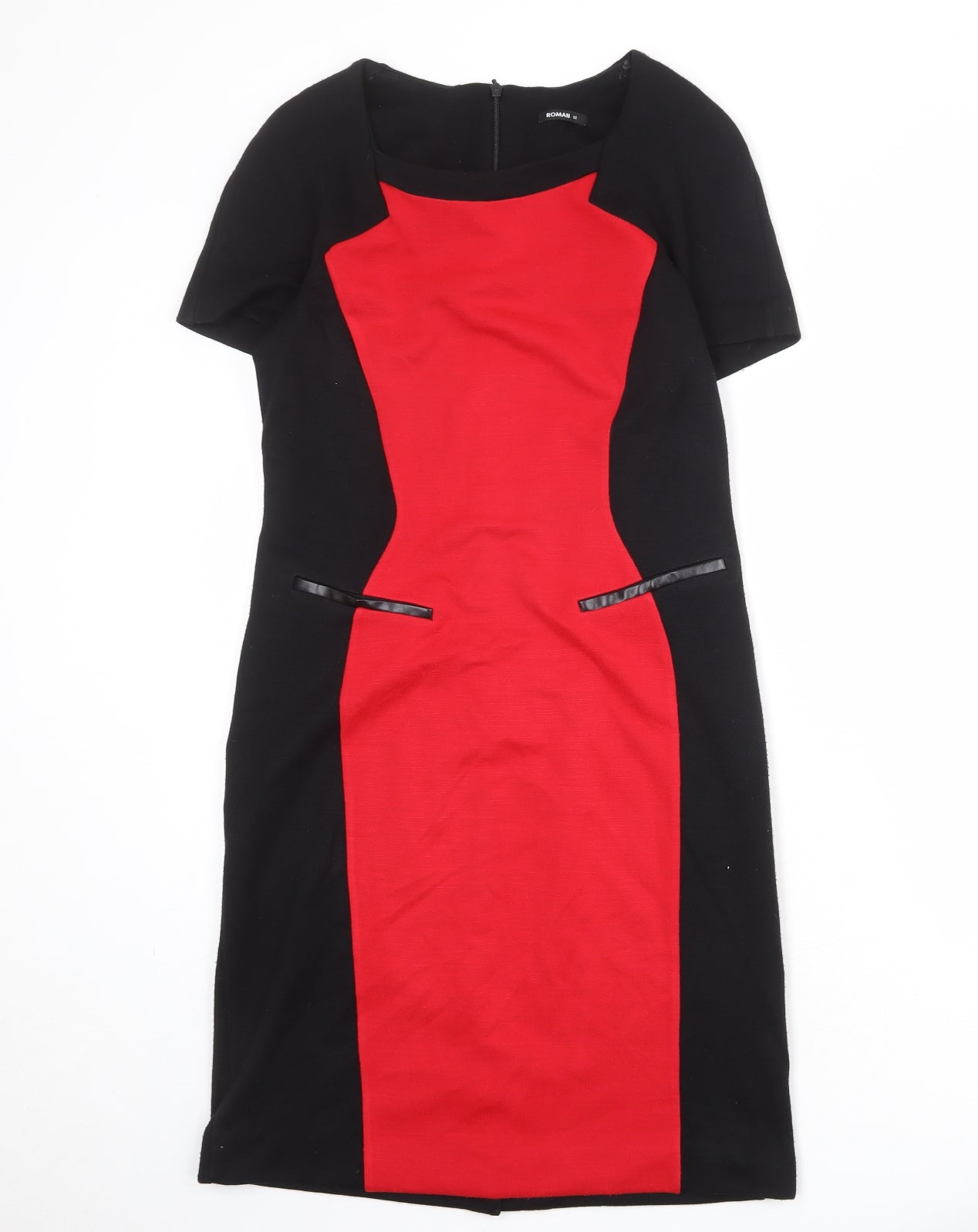 Roman Womens Black Acrylic Shift Size 12 Round Neck Zip