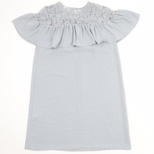 H&M Womens Blue Polyester Shift Size 12 Round Neck Button - Lace Details