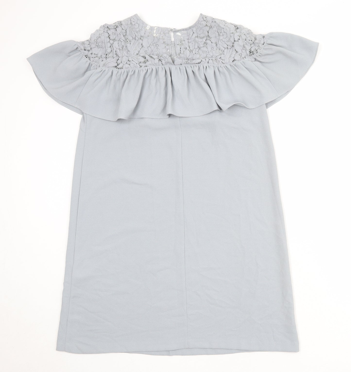 H&M Womens Blue Polyester Shift Size 12 Round Neck Button - Lace Details