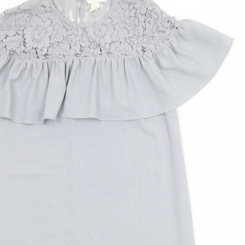 H&M Womens Blue Polyester Shift Size 12 Round Neck Button - Lace Details