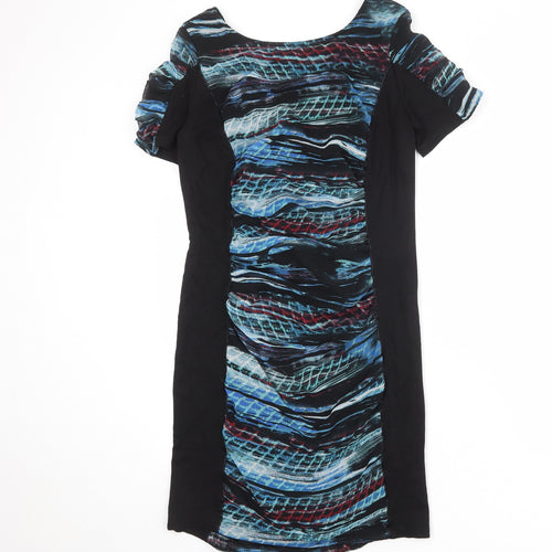 Per Una Womens Black Geometric Polyester Shift Size 14 Round Neck Zip