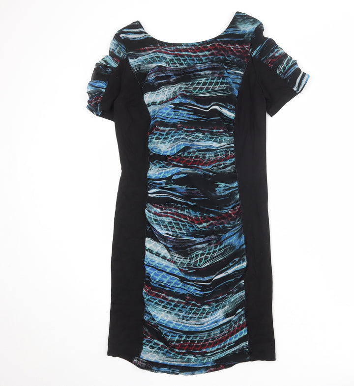 Per Una Womens Black Geometric Polyester Shift Size 14 Round Neck Zip