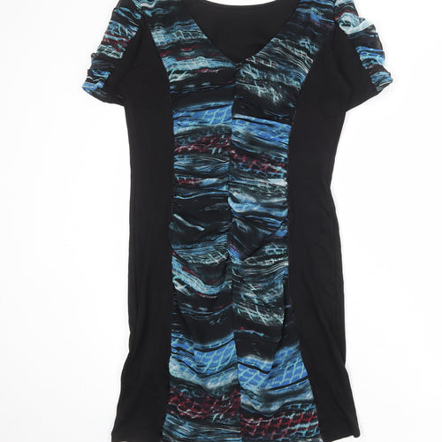 Per Una Womens Black Geometric Polyester Shift Size 14 Round Neck Zip