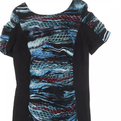 Per Una Womens Black Geometric Polyester Shift Size 14 Round Neck Zip