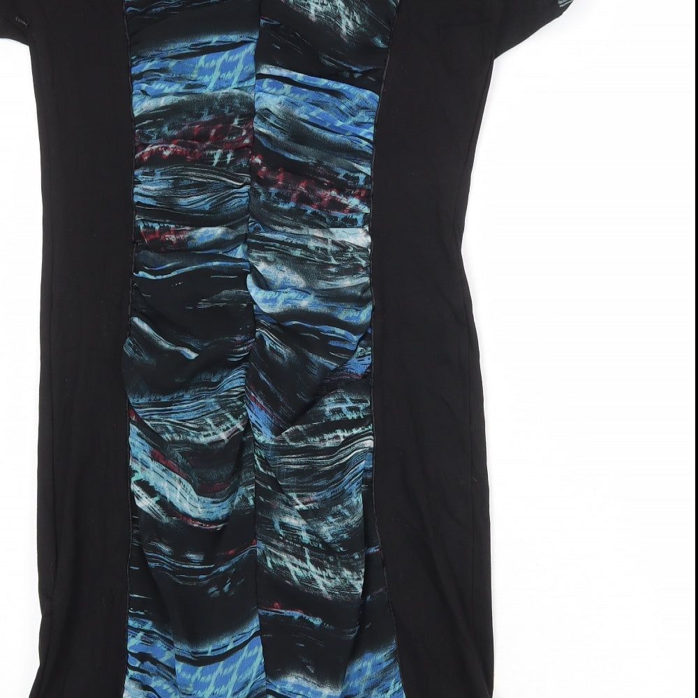 Per Una Womens Black Geometric Polyester Shift Size 14 Round Neck Zip