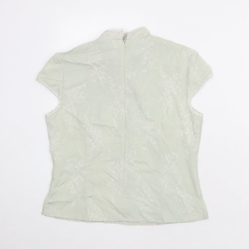 Select Womens Green Geometric Viscose Basic Blouse Size 14 Mock Neck