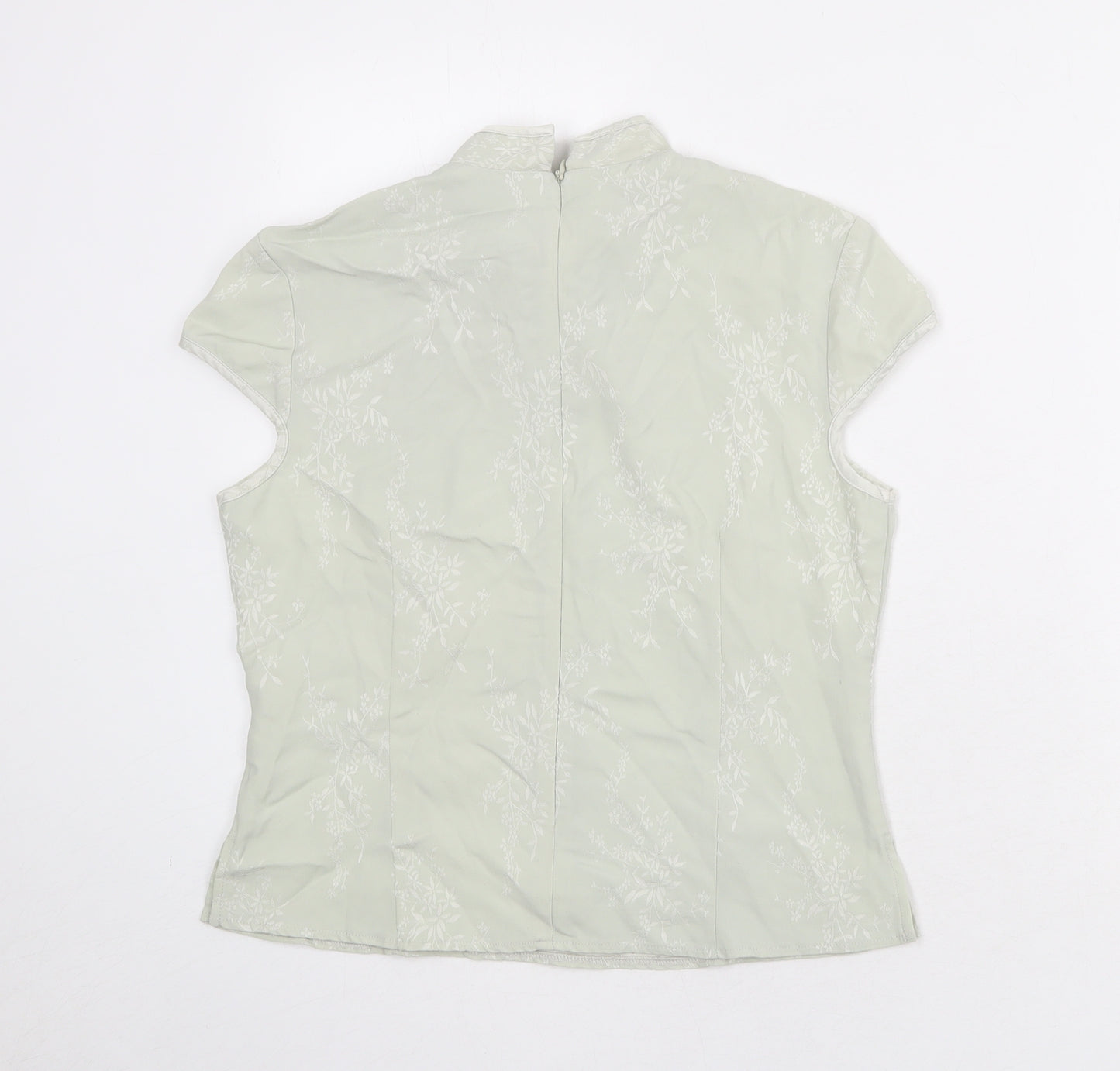 Select Womens Green Geometric Viscose Basic Blouse Size 14 Mock Neck