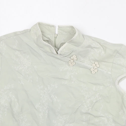 Select Womens Green Geometric Viscose Basic Blouse Size 14 Mock Neck