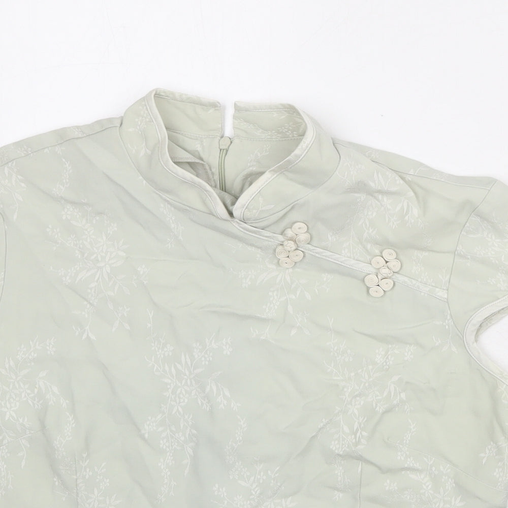 Select Womens Green Geometric Viscose Basic Blouse Size 14 Mock Neck