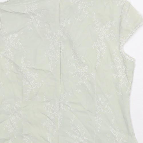 Select Womens Green Geometric Viscose Basic Blouse Size 14 Mock Neck