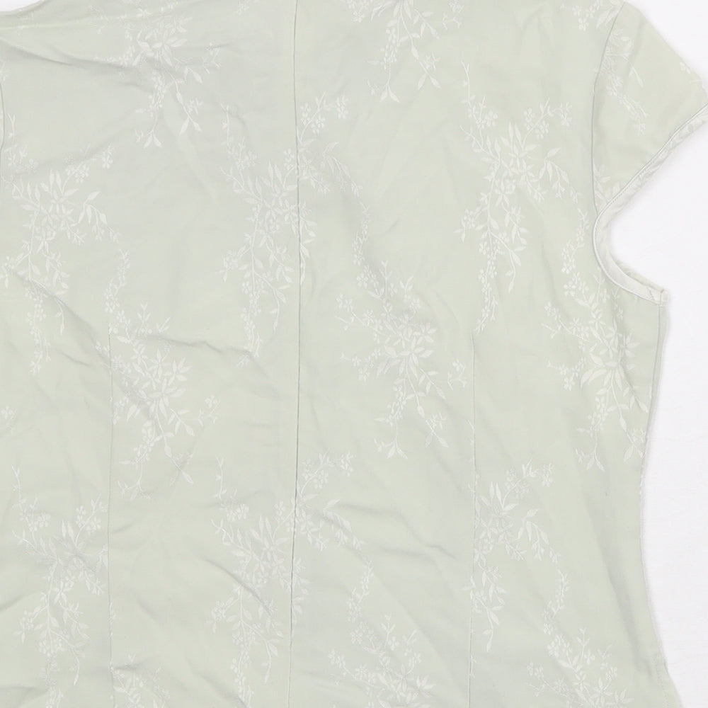 Select Womens Green Geometric Viscose Basic Blouse Size 14 Mock Neck