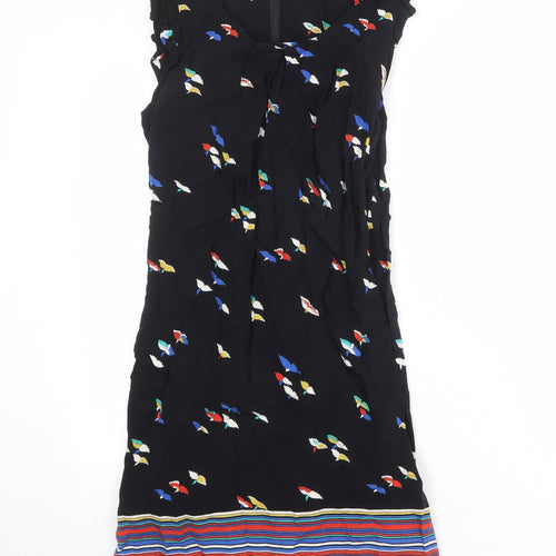 Dorothy Perkins Womens Black Geometric Viscose A-Line Size 14 Round Neck Zip