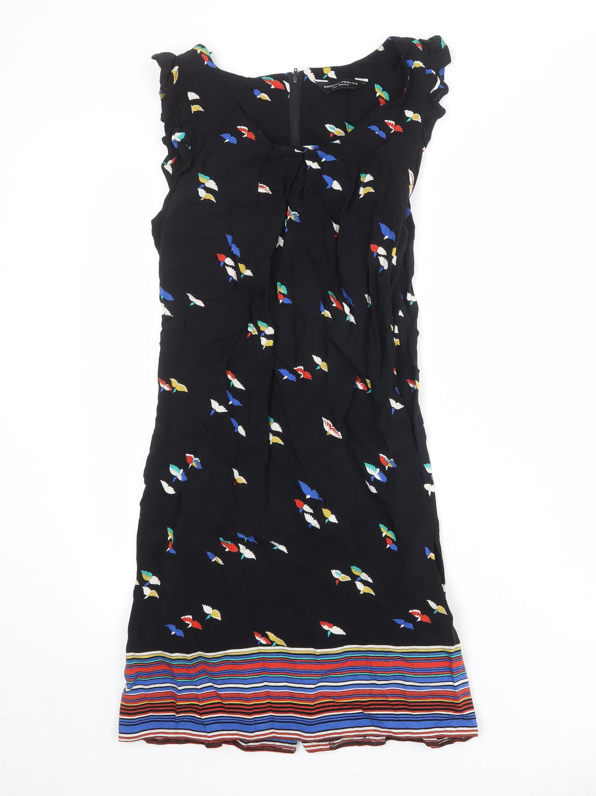 Dorothy Perkins Womens Black Geometric Viscose A-Line Size 14 Round Neck Zip
