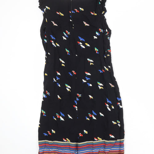 Dorothy Perkins Womens Black Geometric Viscose A-Line Size 14 Round Neck Zip