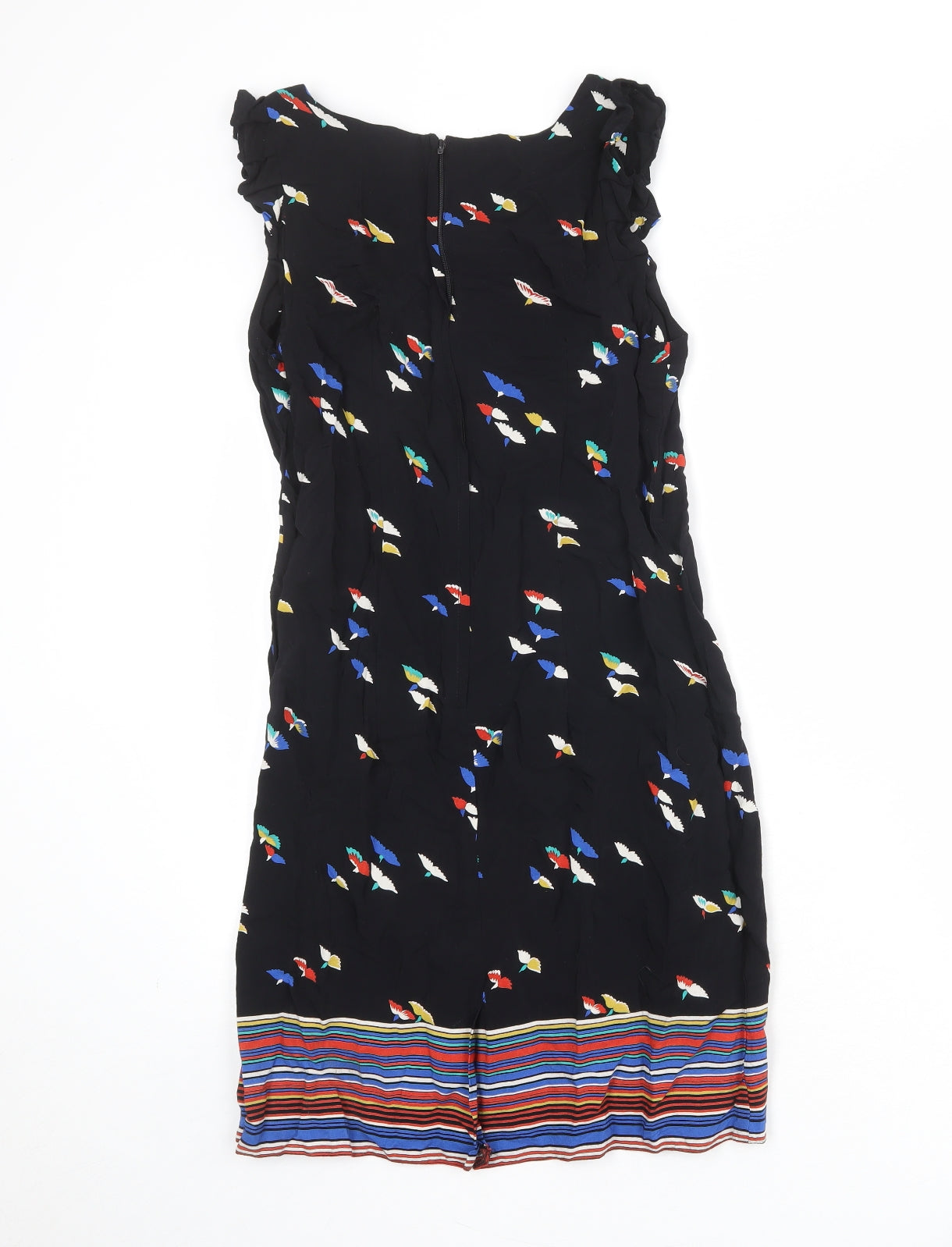 Dorothy Perkins Womens Black Geometric Viscose A-Line Size 14 Round Neck Zip