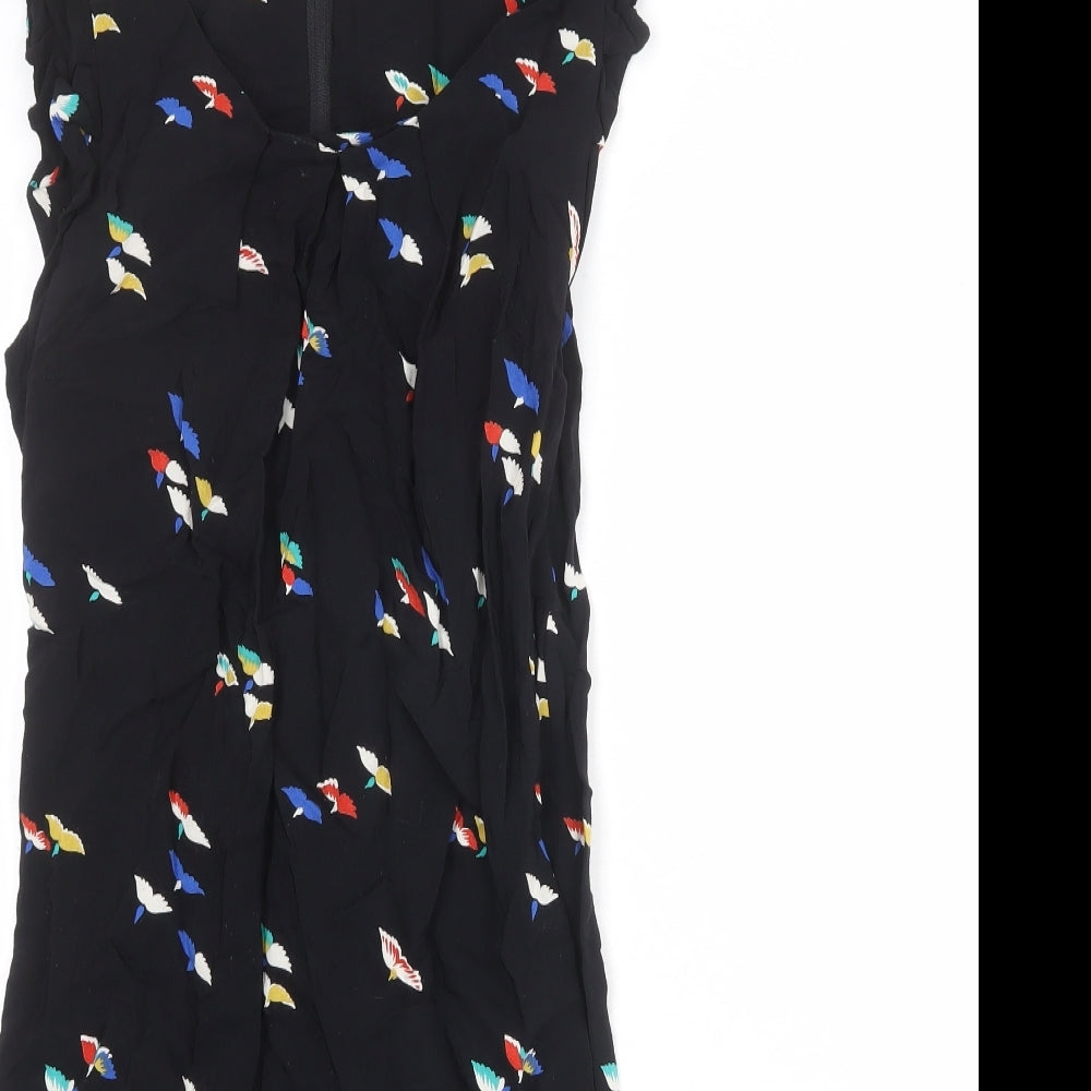 Dorothy Perkins Womens Black Geometric Viscose A-Line Size 14 Round Neck Zip