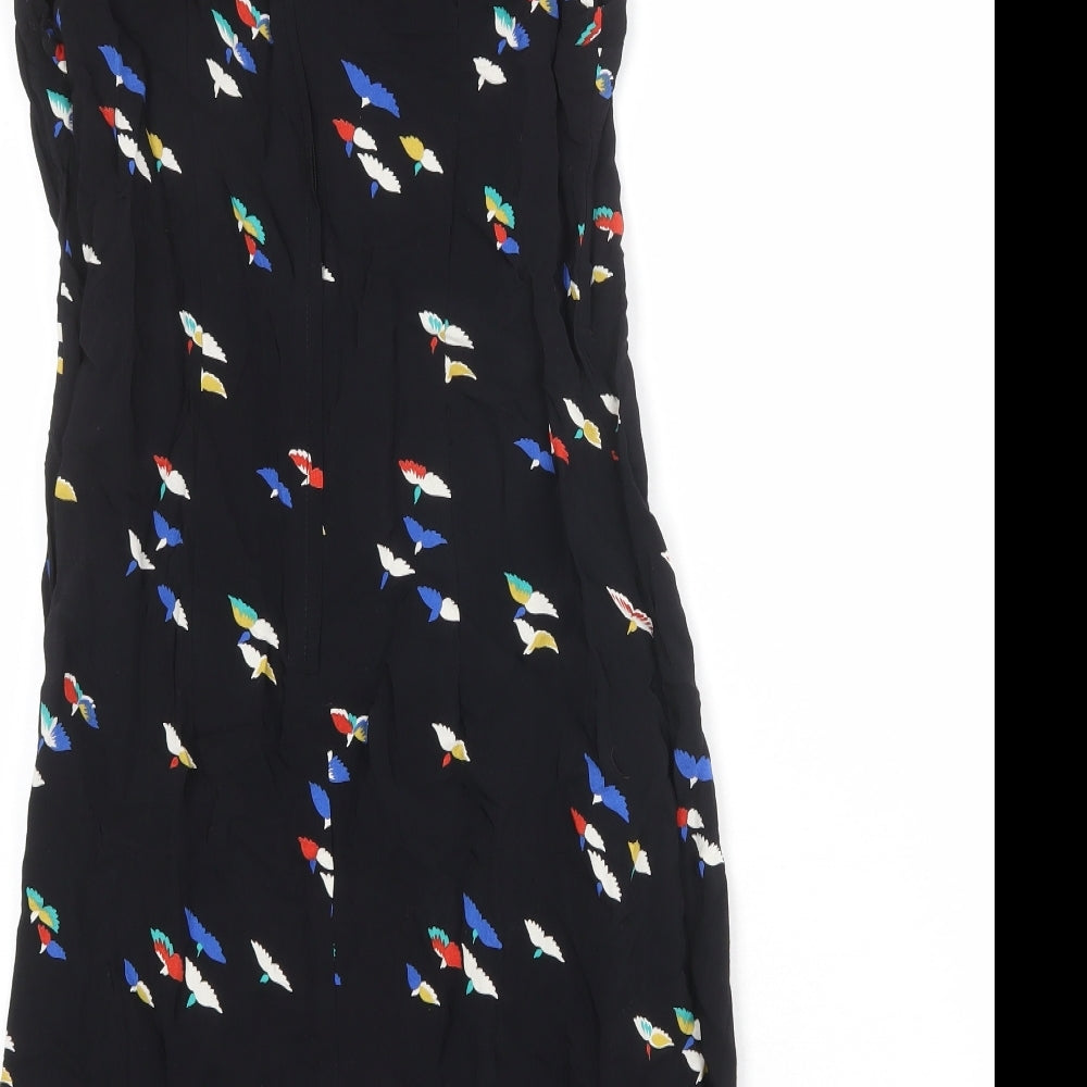 Dorothy Perkins Womens Black Geometric Viscose A-Line Size 14 Round Neck Zip