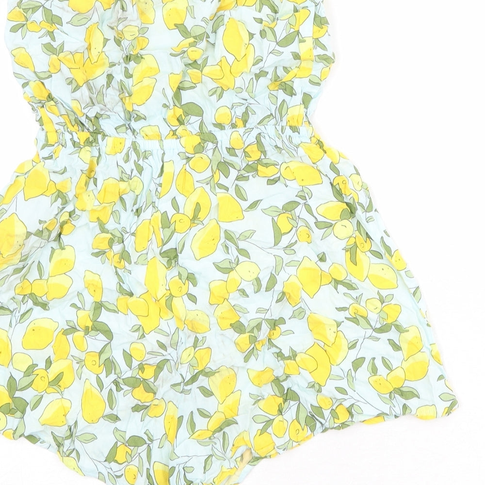 Divided by H&M Womens Blue Geometric Viscose Playsuit One-Piece Size 10 Pullover - Lemon Tree Print