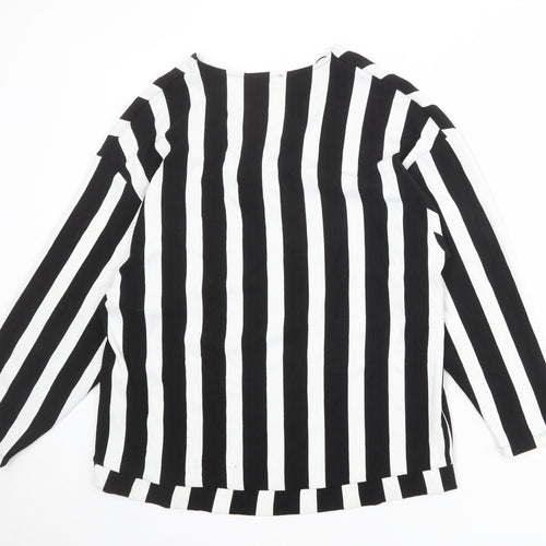Zara Womens Black V-Neck Striped Polyester Pullover Jumper Size M