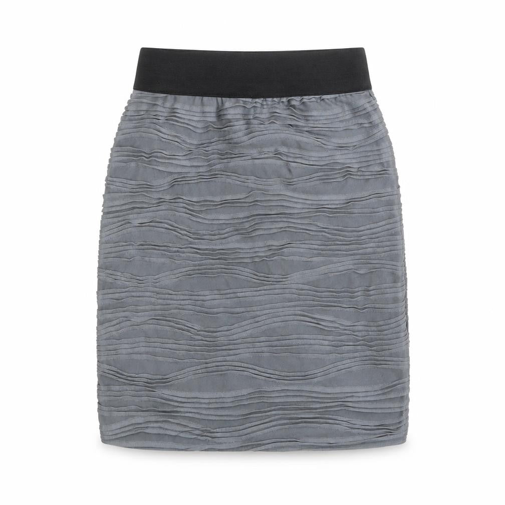 Front view of H&M women’s grey polyester a-line skirt, size UK 6
