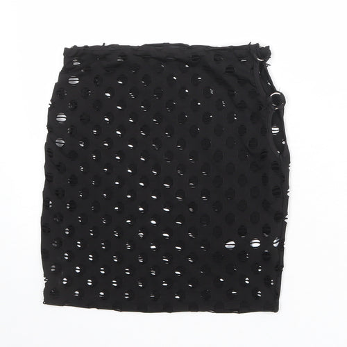 PRETTYLITTLETHING Womens Black Polka Dot Polyester Bandage Skirt Size 8 - Cut out side detail