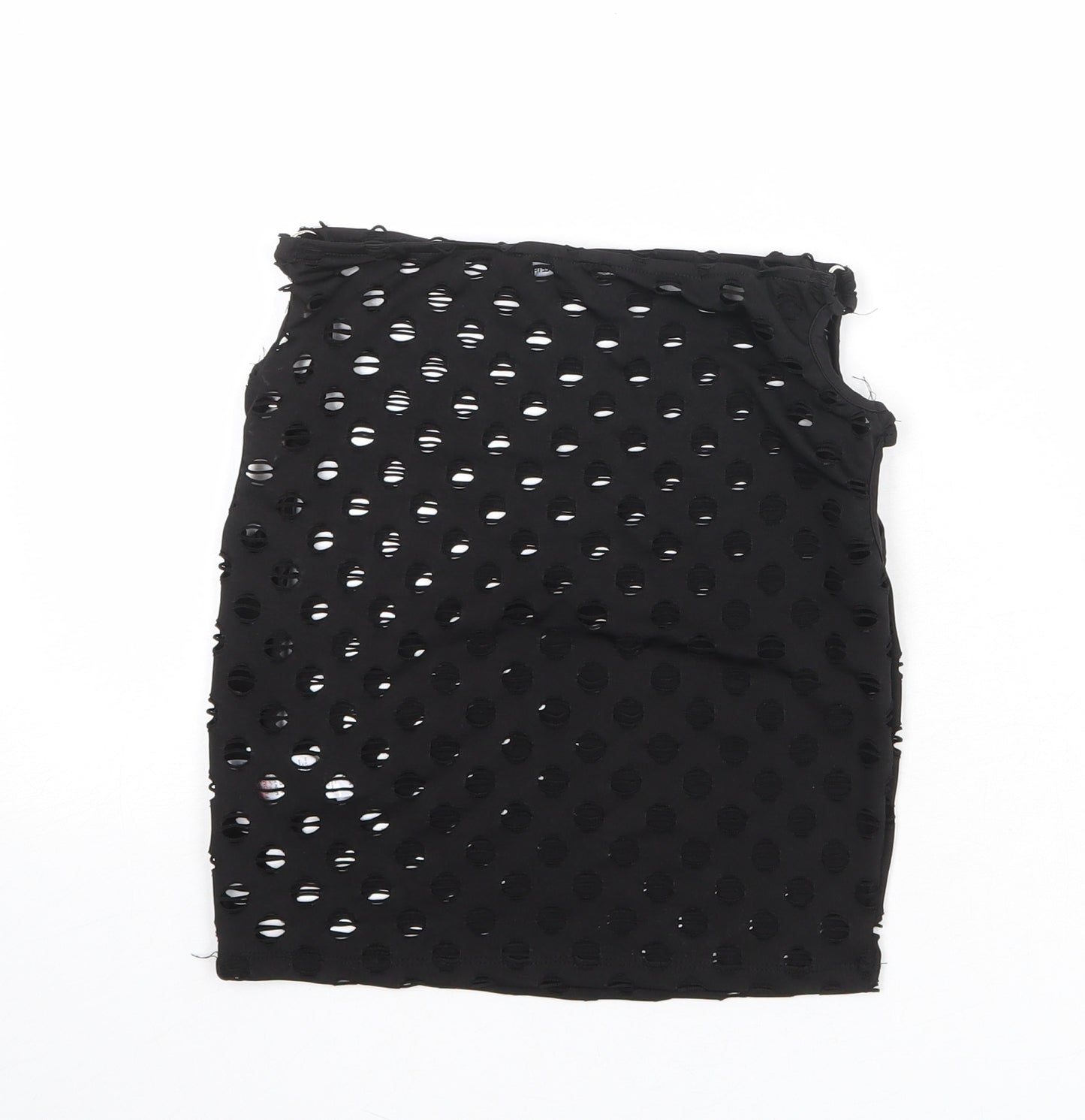 PRETTYLITTLETHING Womens Black Polka Dot Polyester Bandage Skirt Size 8 - Cut out side detail