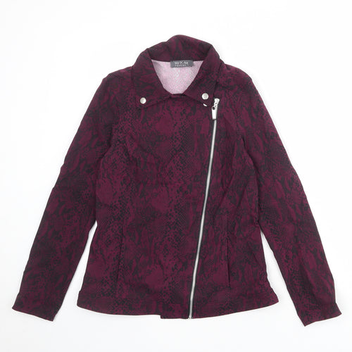 Mr Max Womens Purple Animal Print Biker Jacket Size XS Zip - Snake Print