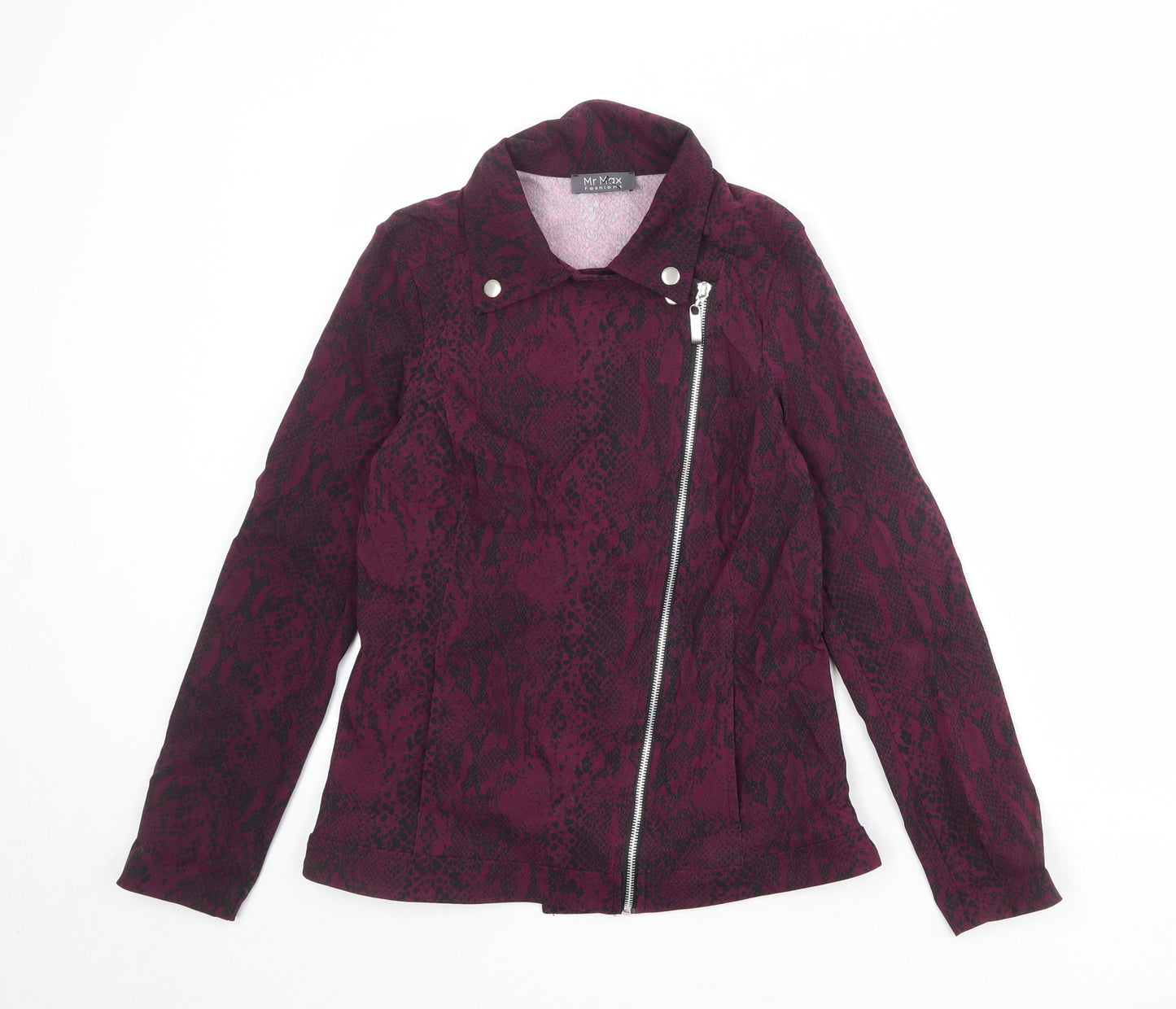 Mr Max Womens Purple Animal Print Biker Jacket Size XS Zip - Snake Print