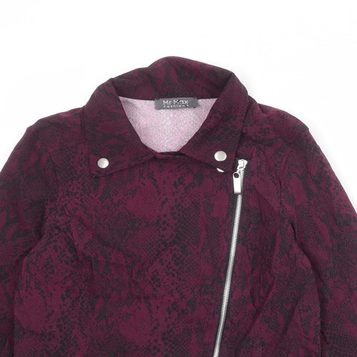Mr Max Womens Purple Animal Print Biker Jacket Size XS Zip - Snake Print