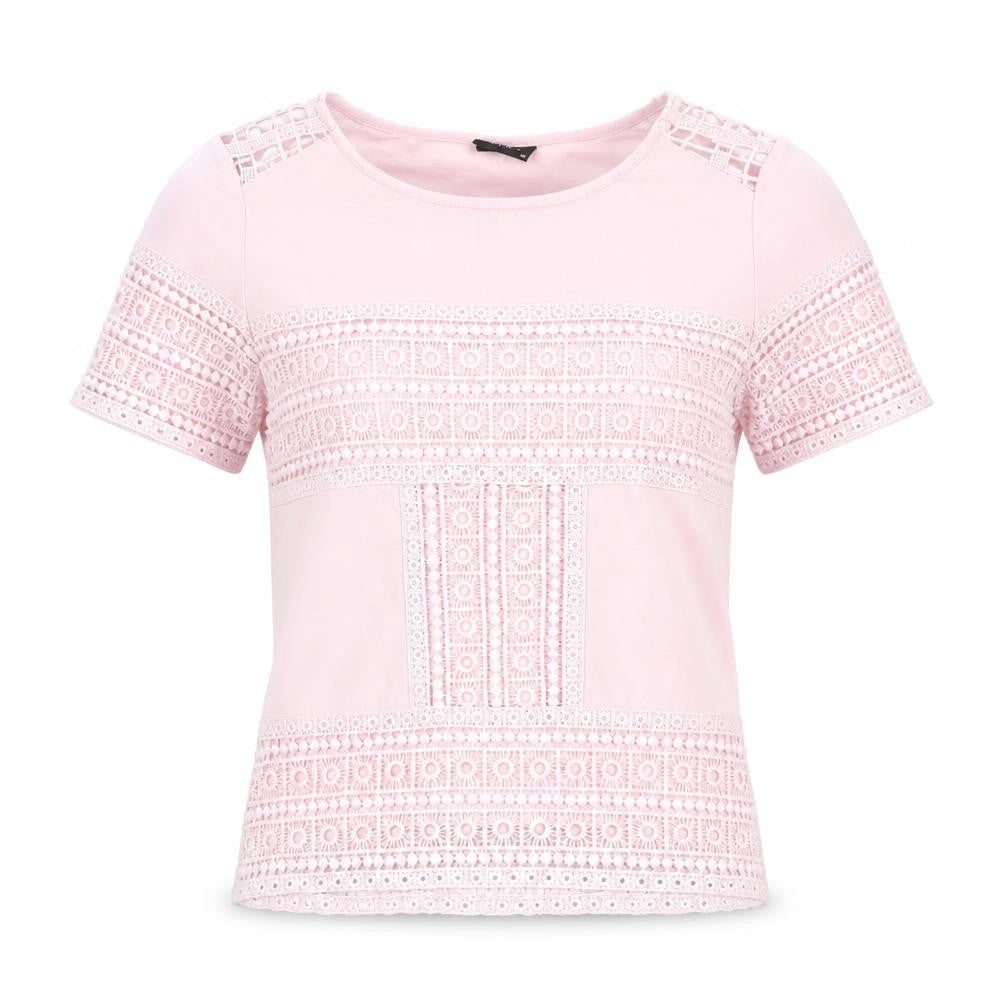Front view of VILA women’s pink polyester basic t-shirt, size XS, round neck