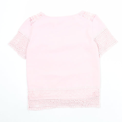 VILA Womens Pink Polyester Basic T-Shirt Size XS Round Neck