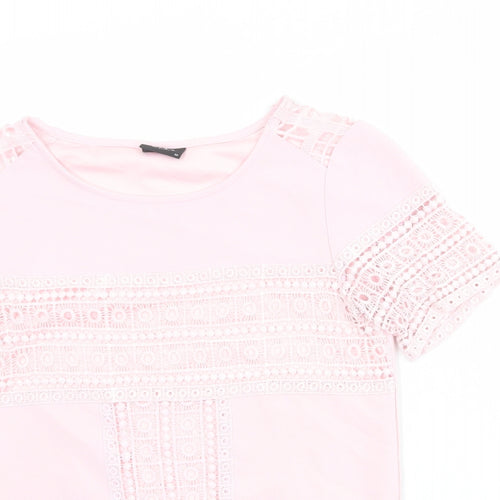 VILA Womens Pink Polyester Basic T-Shirt Size XS Round Neck