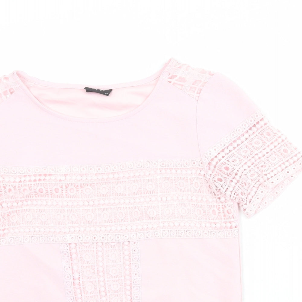 VILA Womens Pink Polyester Basic T-Shirt Size XS Round Neck