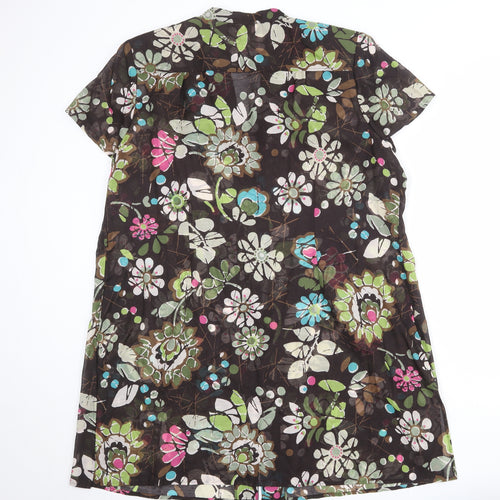 ELVI Womens Brown Floral Polyester Shirt Dress Size 24 V-Neck Button