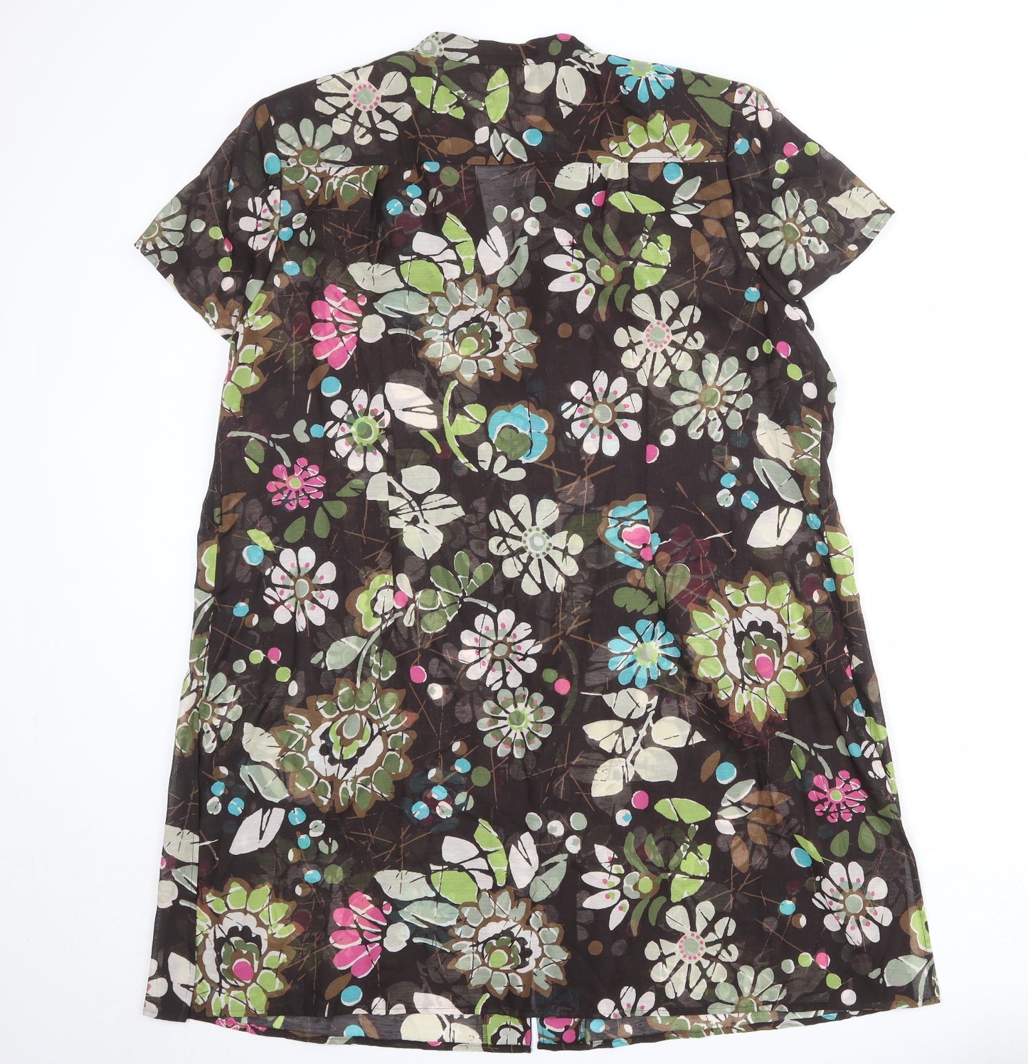 ELVI Womens Brown Floral Polyester Shirt Dress Size 24 V-Neck Button