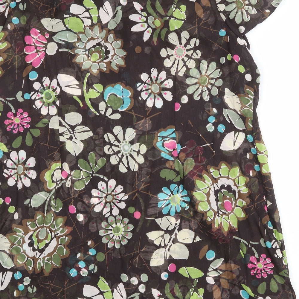 ELVI Womens Brown Floral Polyester Shirt Dress Size 24 V-Neck Button